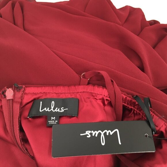 Lulus All About Love v-neck spaghetti strap chiffon wine maxi formal dress new M - Picture 7 of 7